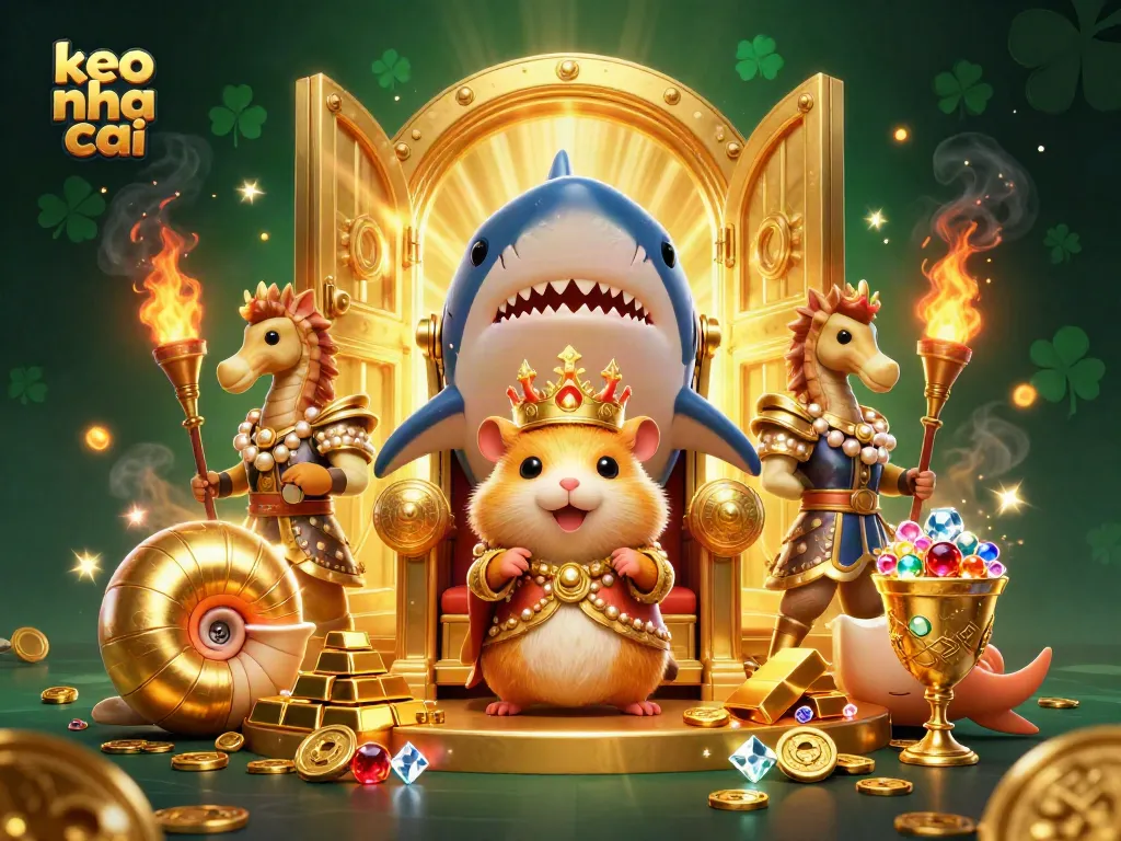 Engage with keo nha cai strategies in a vibrant 3D illustration of a hamster king amidst treasure.