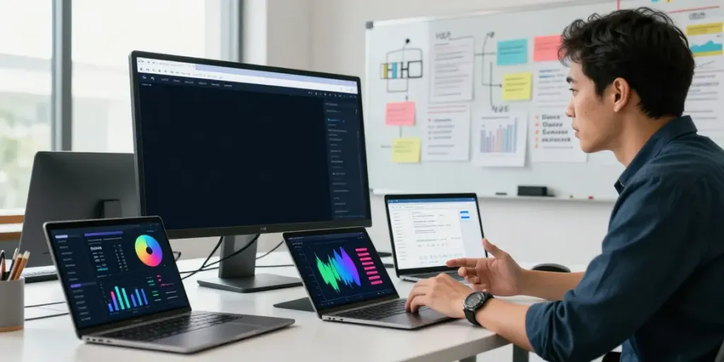 Professional SEO analyst discussing instant indexing strategies in a vibrant marketing workspace.