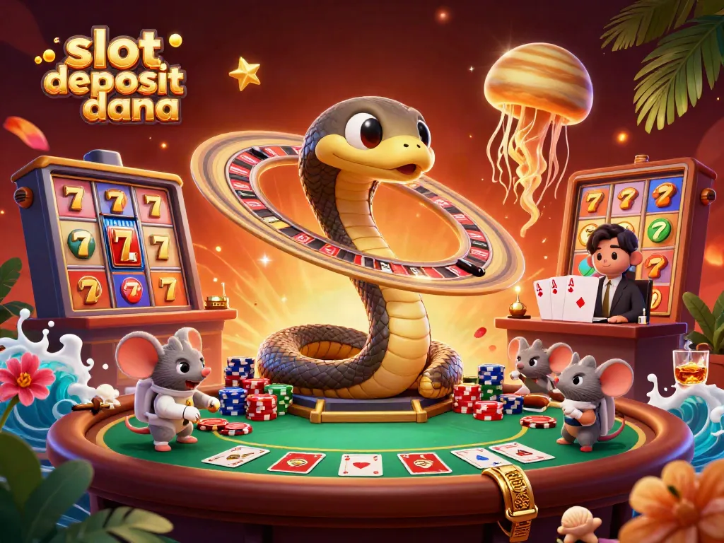 Engaging scene showcasing slot deposit dana with vibrant 3D characters placing bets inside a cosmic casino.