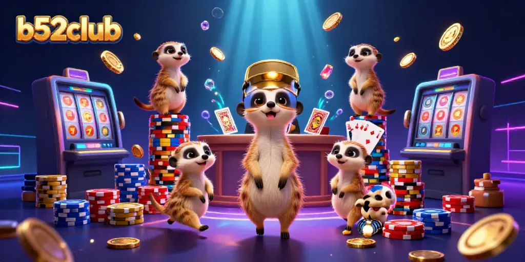 Engage with thrilling games at b52club featuring a lively meerkat casino scene.
