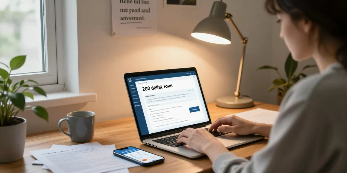 Individual applying for a 200 dollar loan online at home, focused atmosphere.