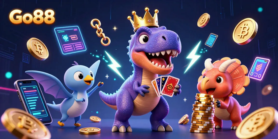 Play exciting games on Go88 with a T-Rex card dealer, striking neon effects and casino elements.