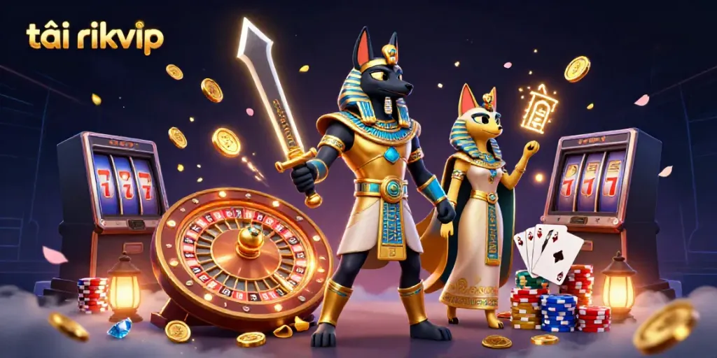 Win big with tải rikvip in a 3D casino featuring dynamic characters and vibrant casino elements.