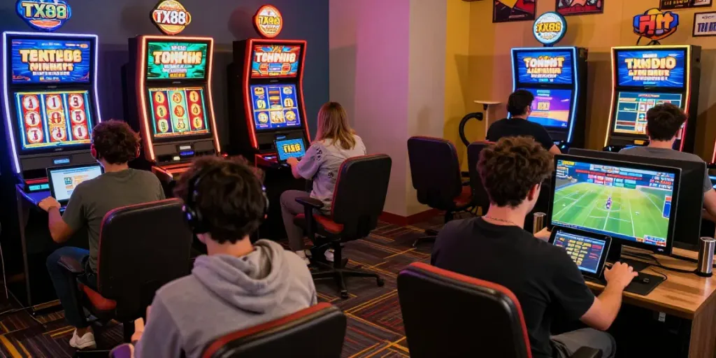 Engaged players enjoying diverse games on TX88 platform, highlighting vibrant online gaming atmosphere.