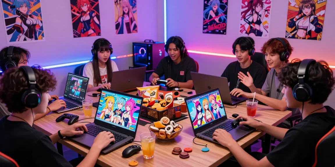 Players enjoying ecchi games in a lively gaming setting with colorful screens and dynamic animations.